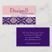 エレガントな紫色のピンクのダマスク織のファッションビジネスカード 名刺 (正面/裏面)