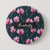 エレガントな紫色のマグノリアパターンカスタム 缶バッジ (正面)