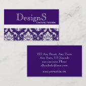 エレガントな紫色の白いダマスク織のファッションビジネスカード 名刺 (正面/裏面)