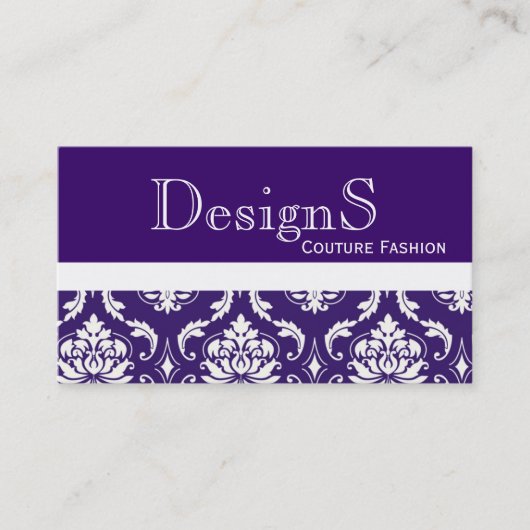 エレガントな紫色の白いダマスク織のファッションビジネスカード 名刺 (正面)