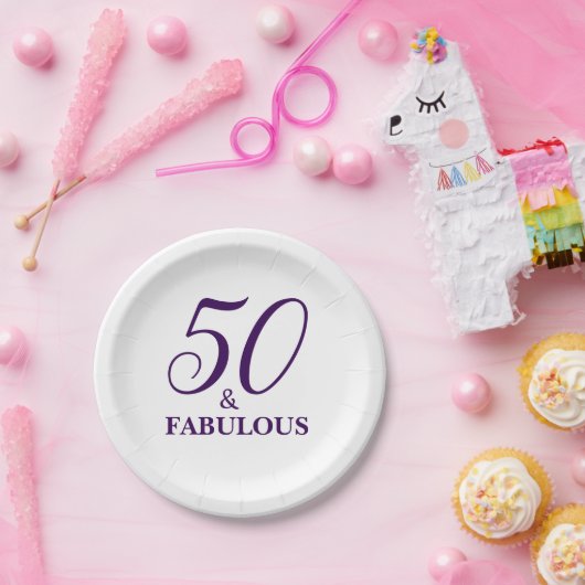 エレガントな紫色の第50誕生会の紙皿 ペーパープレート (パーティー)