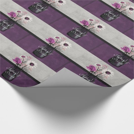 エレガントな紫色の花のメーソンジャーの結婚披露宴のギフト ラッピングペーパー (角)