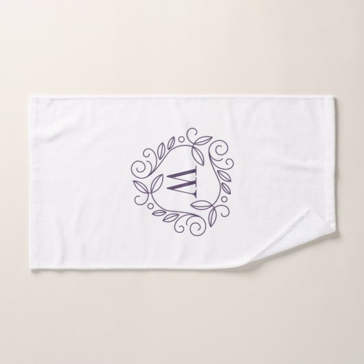 エレガントな紫色の花のモノグラム バスタオルセット (ハンドタオル)