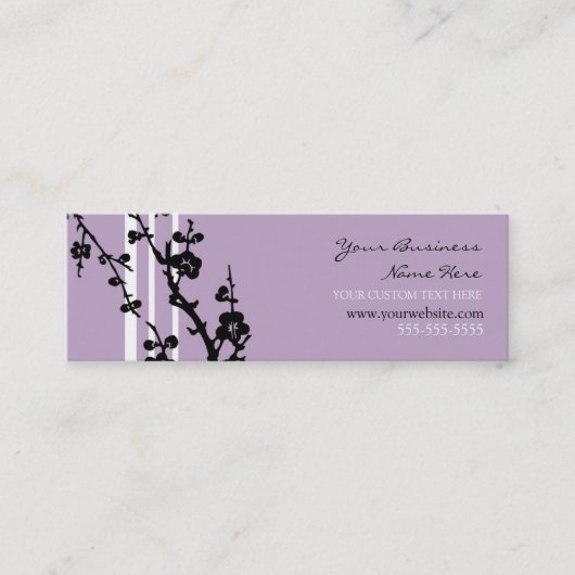 エレガントな紫色の花の名刺 スキニー名刺 (正面)