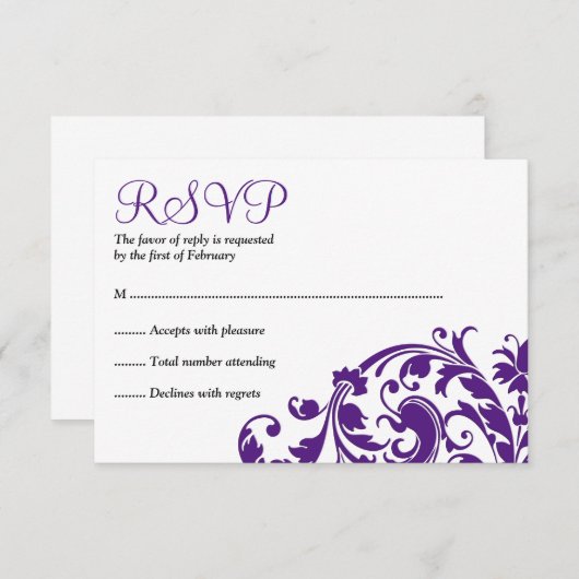 エレガントな紫色の華麗さバルミツワーRSVP 出欠カード (正面/裏面)