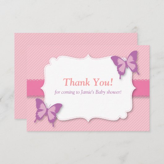 エレガントな紫色の蝶はベビーシャワー感謝していしています サンキューカード (正面/裏面)