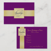 エレガントな紫色の金ゴールドのリボンのモノグラムの名刺 名刺 (正面/裏面)