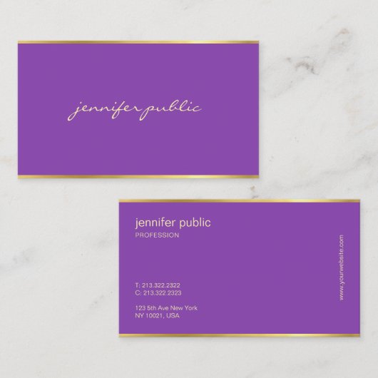 エレガントな紫色の金ゴールド手の原稿の芸術的なエリート 名刺 (正面/裏面)