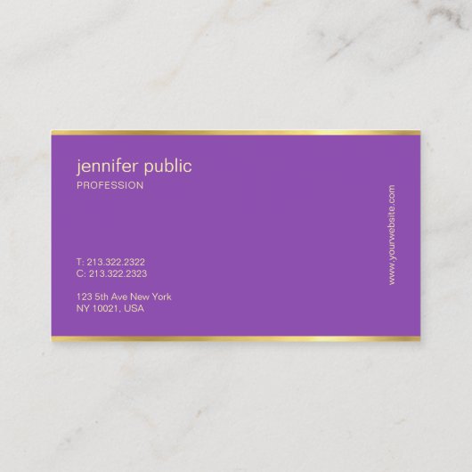 エレガントな紫色の金ゴールド手の原稿の芸術的なエリート 名刺 (裏面)