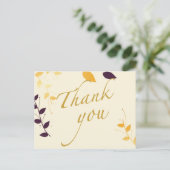 エレガントな紫色の金色の葉　ありがとうのポストカード ポストカード (スタンド正面)