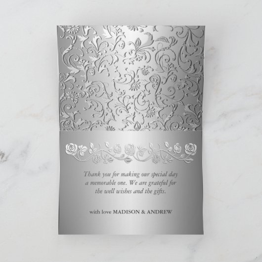 エレガントな紫色の銀製の華麗さの結婚式は感謝していしています サンキューカード (内部)