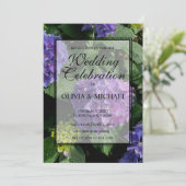 エレガントな紫青の花のハイドランジア ウェディング 招待状 (スタンド正面)