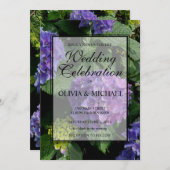 エレガントな紫青の花のハイドランジア ウェディング 招待状 (正面/裏面)