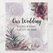 エレガントな紫、ピンク、マルーンの花模様 ワインラベル (シングルラベル)