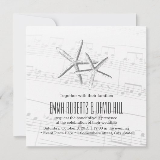エレガントな組のヒトデの音楽的な結婚式 招待状 (正面)