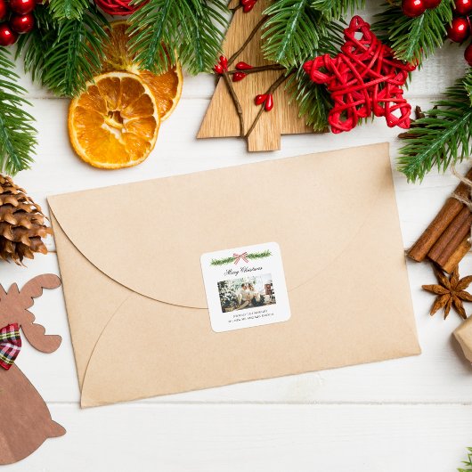 エレガントな結婚したばかりの新婚クリスマスの写真 スクエアシール