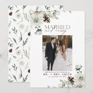 エレガントな結婚と幸せな新婚クリスマスフォト シーズンカード
