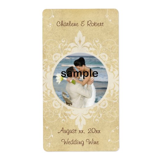 エレガントな結婚式あなたのフォトワインラベルを追加 ラベル (正面)
