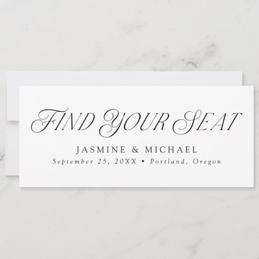 エレガントな結婚式あなたの座席のヘッダーカードを見つける 招待状 (正面)