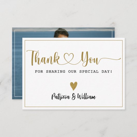 エレガントな結婚式ありがとうカップルの写真 サンキューカード (正面/裏面)