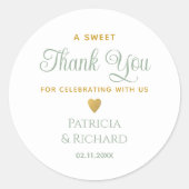 エレガントな結婚式ありがとうセージ緑と金ゴールド ラウンドシール (正面)