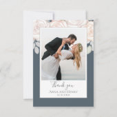 エレガントな結婚式ありがとうフローラ水色グレー サンキューカード (正面)