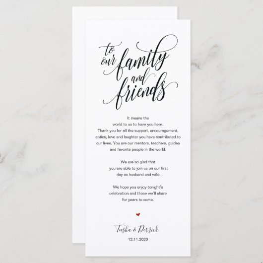 エレガントな結婚式ありがとうプレースセットカード プログラム (正面/裏面)