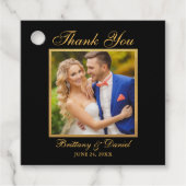 エレガントな結婚式ありがとう写真ブラックと金ゴールド フェイバータグ (正面)