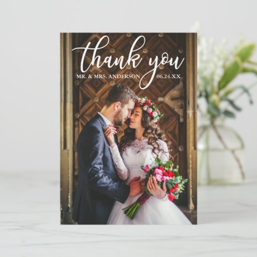 エレガントな結婚式ありがとう新郎新婦の写真 サンキューカード (スタンド正面)