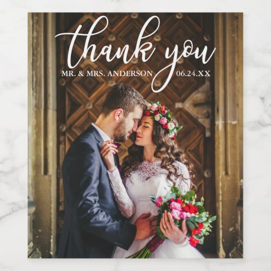 エレガントな結婚式ありがとう新郎新婦の写真 ワインラベル (シングルラベル)