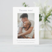 エレガントな結婚式ありがとう青い白い写真 サンキューカード (スタンド正面)