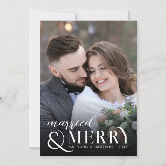 エレガントな結婚式と新婚のクリスマスフォト シーズンカード (正面)