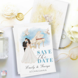 エレガントな結婚式のお知らせ(Save the Date)- 新婦と新郎のピアノ 招待状
