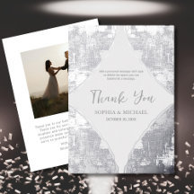 エレガントな結婚式のお礼カード　フォト　シルバー箔押し