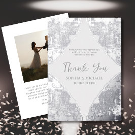 エレガントな結婚式のお礼カード　フォト　シルバー箔押し 箔シーズンカード