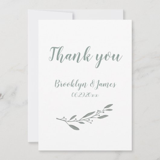 エレガントな結婚式のお礼 花柄のサージグリーン 招待状 (正面)