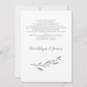 エレガントな結婚式のお礼 花柄のサージグリーン 招待状 (裏面)