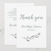 エレガントな結婚式のお礼 花柄のサージグリーン 招待状 (正面/裏面)