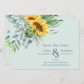 エレガントな結婚式のひまわり日付を保存 セーブザデート (正面/裏面)