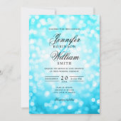 エレガントな結婚式のぼやけた光 ロマンチックなターコイズ 招待状 (正面)