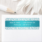 エレガントな結婚式のアドレス渦巻き模様アクアブルー ラベル (インサイチュ)