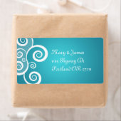 エレガントな結婚式のアドレス白い渦巻き青 ラベル (インサイチュ)