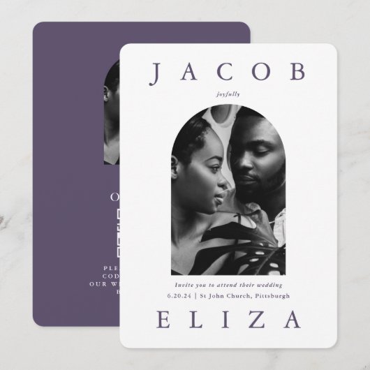 エレガントな結婚式のアーチ RSVP コード 2 枚の写真 招待状 (正面/裏面)