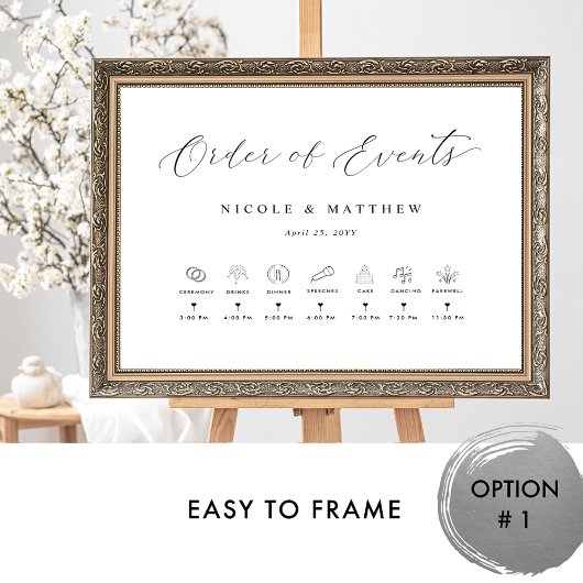 エレガントな結婚式のイベントの順序がタイムラインで署名 ポスター