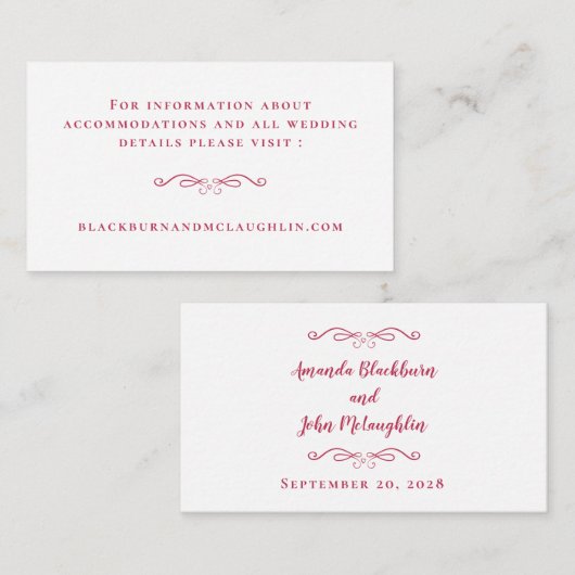 エレガントな結婚式のウェブサイト マゼンタ レッド モダンな詳細 エンクロージャーカード (正面/裏面)