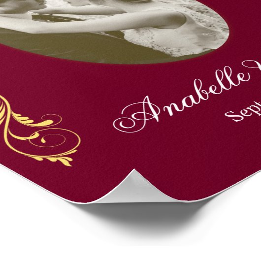 エレガントな結婚式のウェルカムサインポスター(写真付き) ポスター (角)