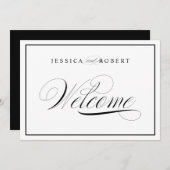 エレガントな結婚式のウェルカムサイン 黒い枠 (正面/裏面)