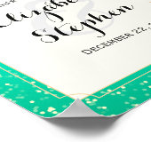 エレガントな結婚式のウェルカムピンクの花 ティール ゴールドドット ポスター (角)