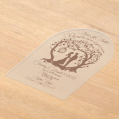 エレガントな結婚式のカップルの木の茶色 アクリル招待状 (レイダウン)