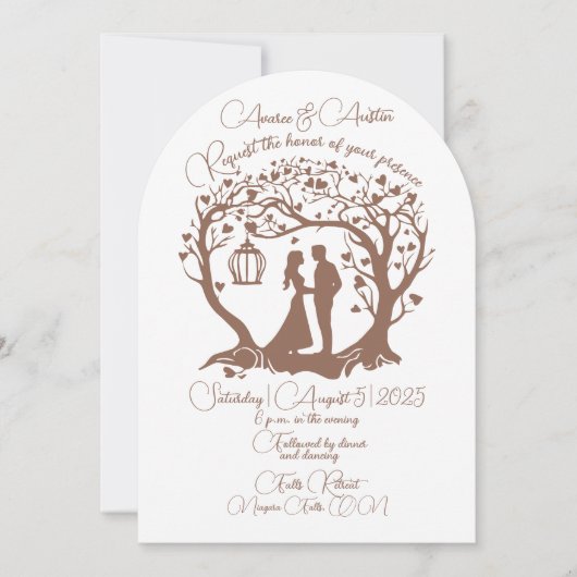 エレガントな結婚式のカップルの木の茶色 招待状 (正面)